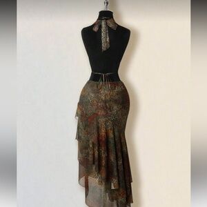 Elegant Brown Patterned Women's Skirt